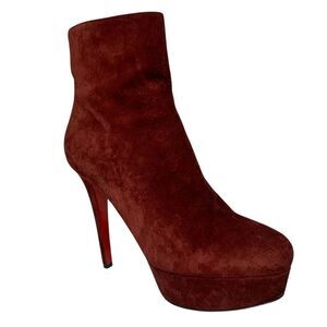 Christian Louboutin Bianca Bootie 120 EU 38.5 US 8.5 Burgundy Suede Platform
